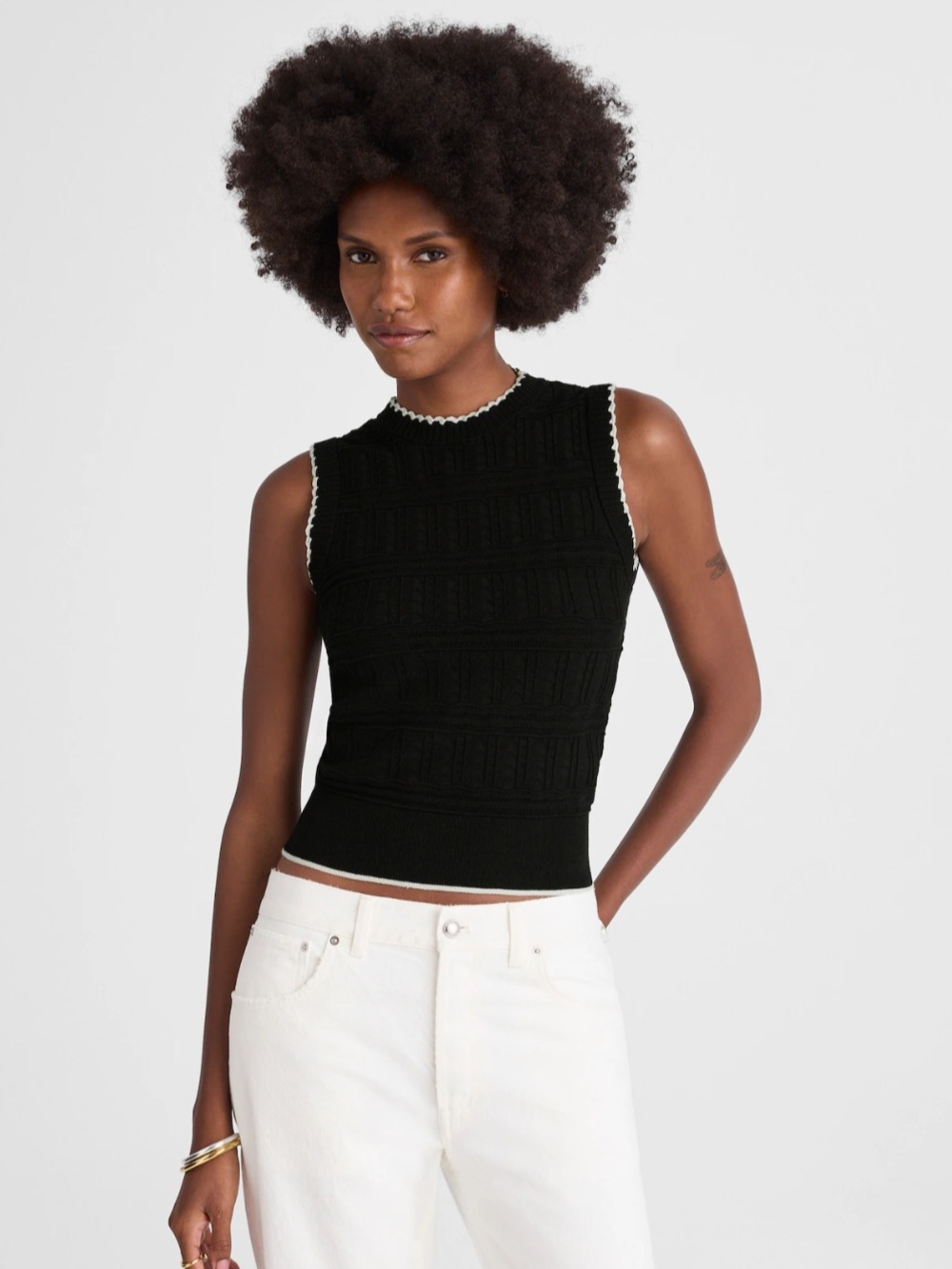 Madewell Black Scallop Trim Knit Tank XS Cable Knit Sleeveless Top Classic tank